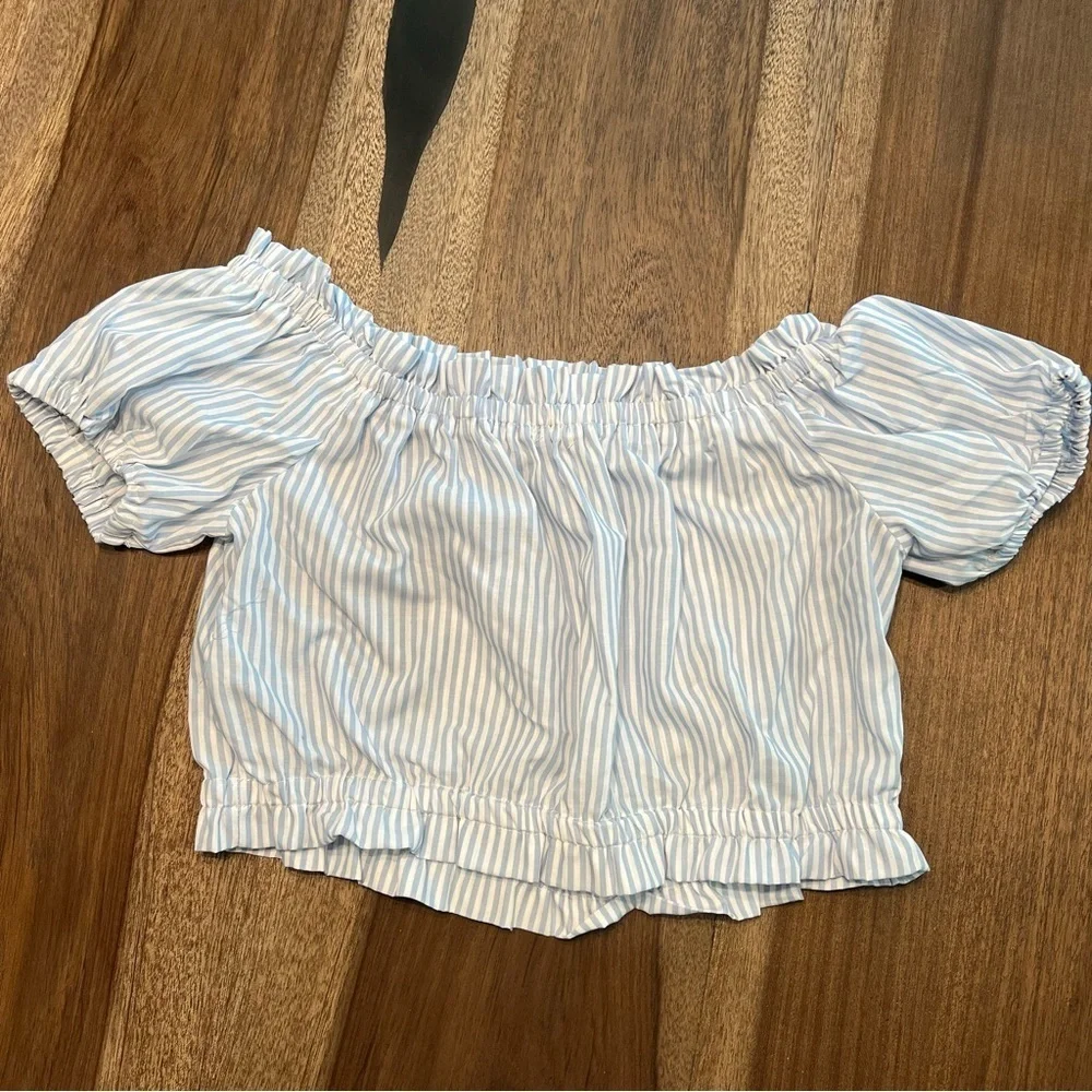 ⛱️Ardene - Blue & White Vertical Stripe Off-Shoulder Top - M